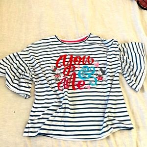 Disney Parks Mickey & Minnie Mouse stripe white and blue Shirt Size Small